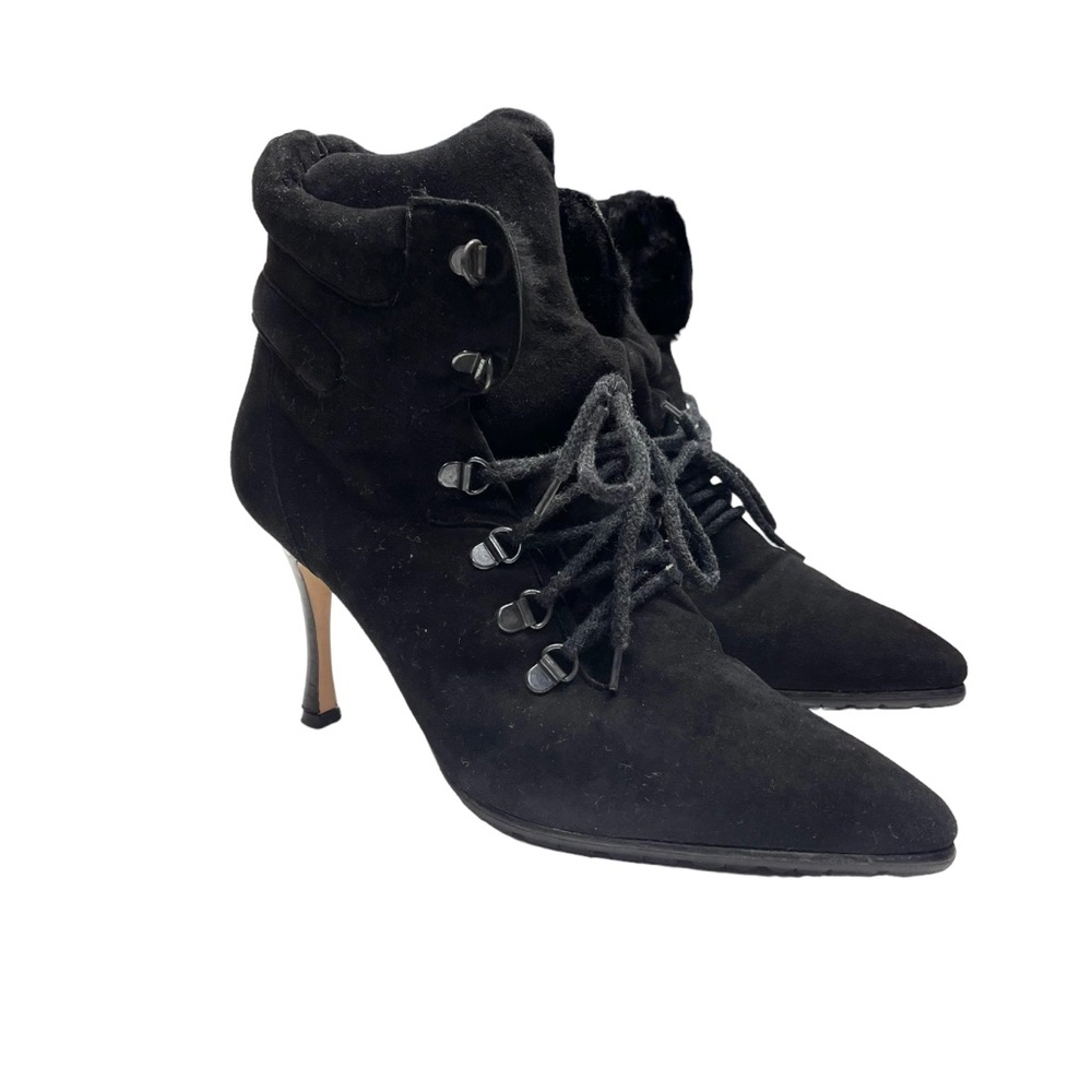 Manolo Blahnik Oklamod Black High Heel Boots Size 38